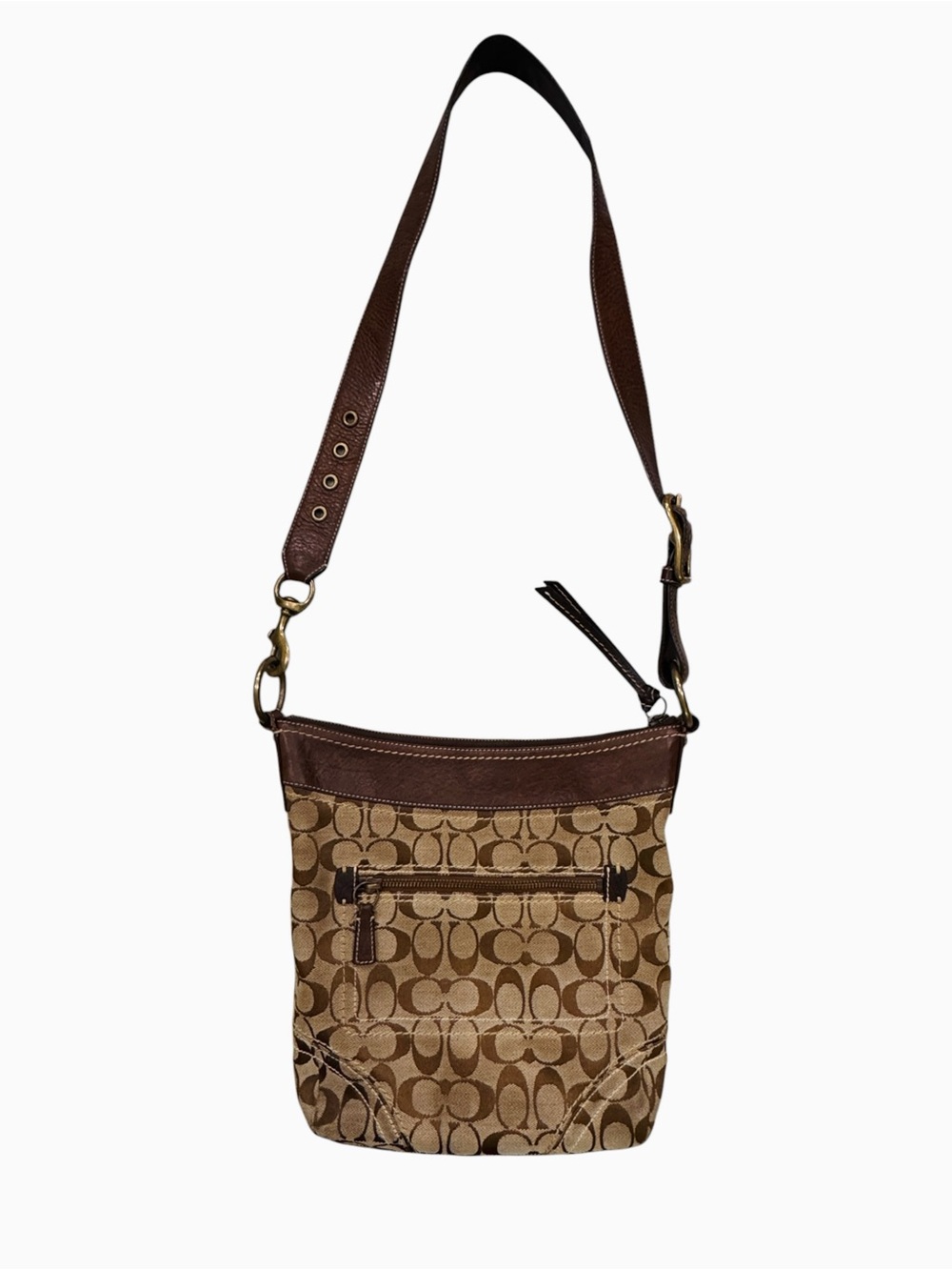 Vintage Coach Signature Crossbody Bag | Brown Jacquard Canvas & Leather Trim - Picture 6 of 16